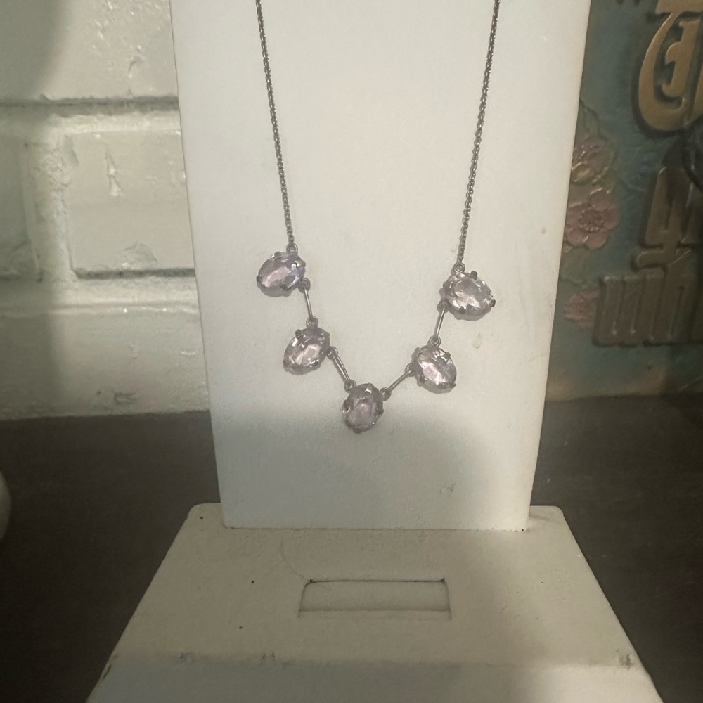 Vintage Art Deco Silver Necklace with Lavender crystal Stones